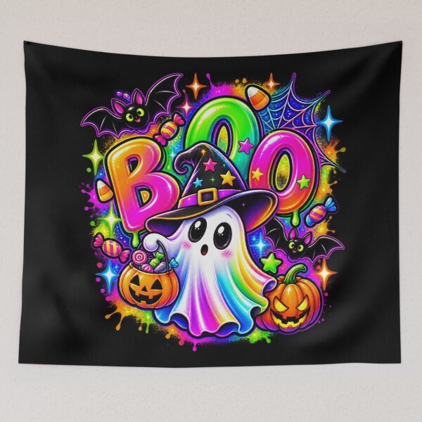 Item preview, Neon Rainbow Boo Halloween Ghost designed and sold by SoftStyleStudio ⭐⭐⭐.