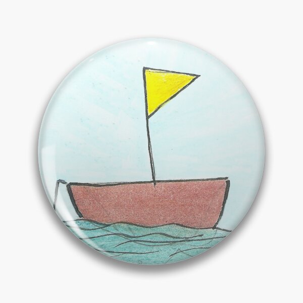 Item preview, Cute Little Boat with Yellow Flag (circle) Hand drawn in watercolor and ink designed and sold by Boy and Belugee Studio.
