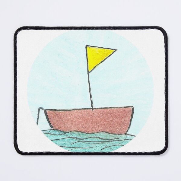 Item preview, Cute Little Boat with Yellow Flag (circle) Hand drawn in watercolor and ink designed and sold by Boy and Belugee Studio.
