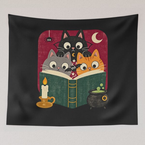 Item preview, Spooky Reading Cats Retro Halloween Book Lover Art designed and sold by AmiGraph.