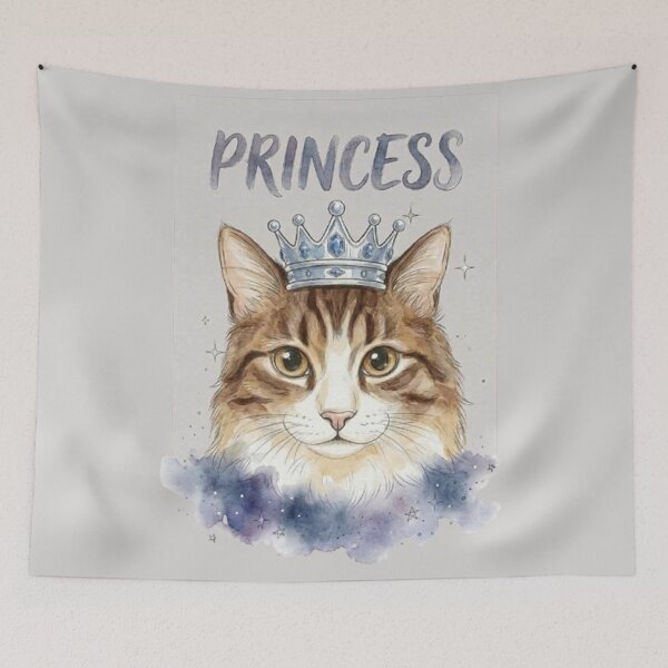 Item preview, Watercolor Cat Princess with Crown - Cute Royal Tabby Kitty designed and sold by PetalsPaws.
