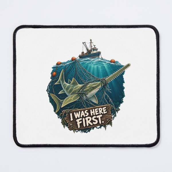 Item preview, I Was Here First – Green Sawfish Ocean Conservation designed and sold by Animal Puns.