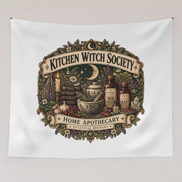 Item preview, Vintage Kitchen Witch Society Apothecary designed and sold by MysticCanvasAi.