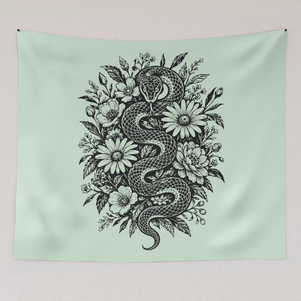 Item preview, Floral Snake Vintage Linocut Botanical Serpent designed and sold by Y-Vibes.