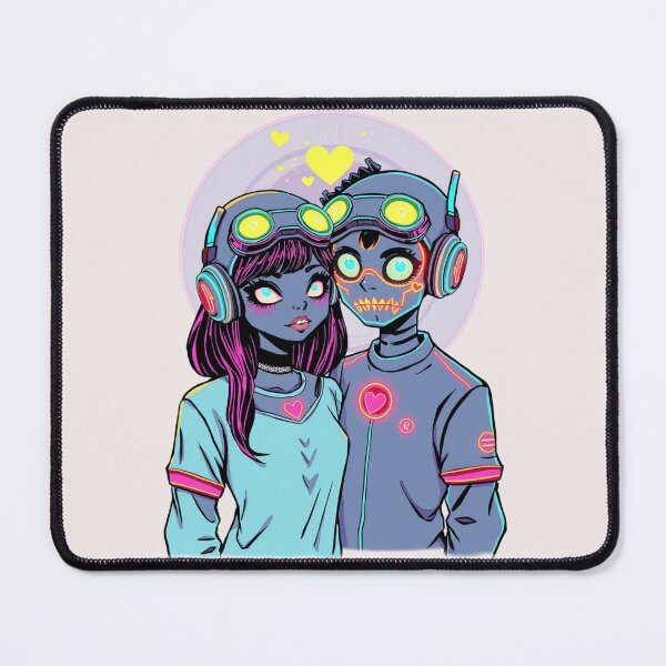 Item preview, Cyberpunk Monster Romance - Neon Cute Cyborg Couple designed and sold by ERODED SELF.