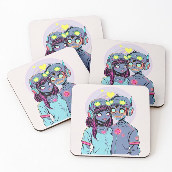 Item preview, Cyberpunk Monster Romance - Neon Cute Cyborg Couple designed and sold by ERODED SELF.