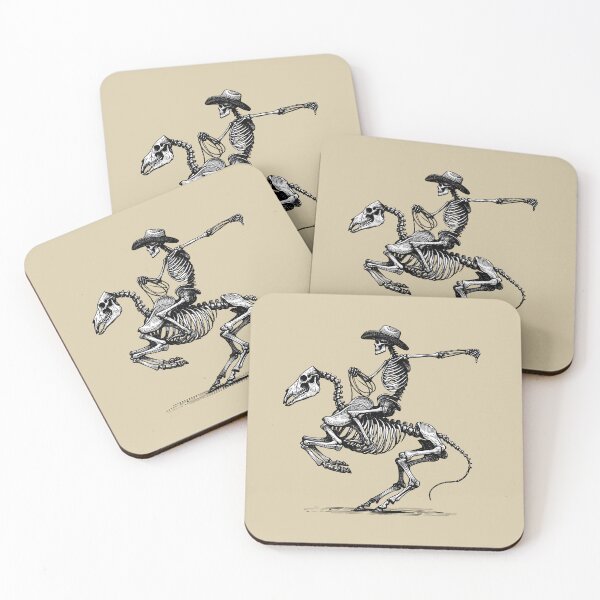 Item preview, Skeleton Cowboy Riding Skeleton Horse Linocut Art designed and sold by Lady-K-.