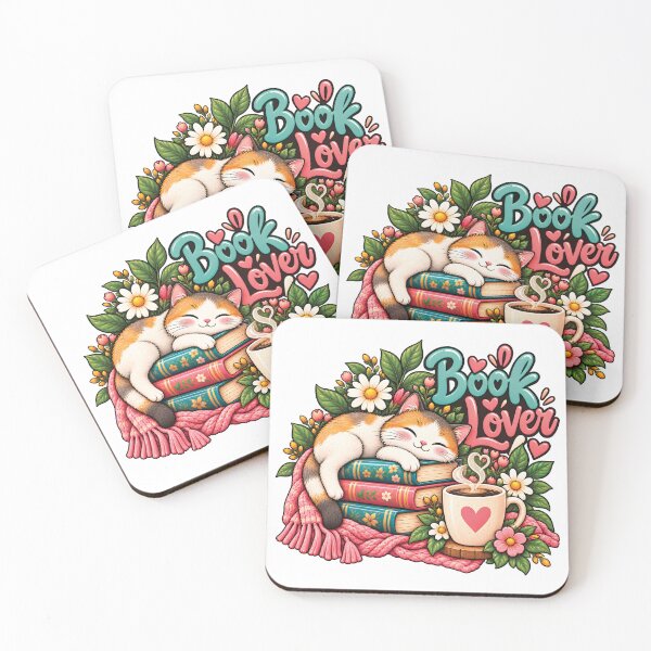 Item preview, Cute Book Lover Cat with Coffee and Flowers designed and sold by Dirrastore.
