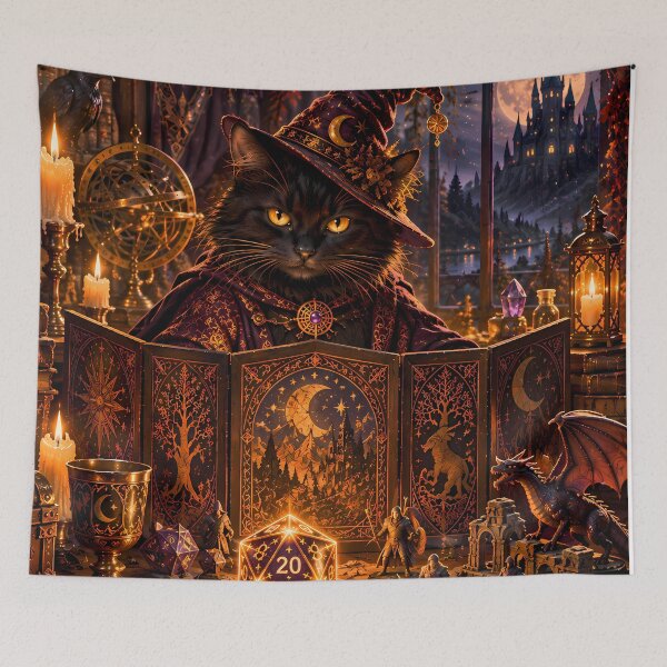 Item preview, Black Cat Dungeon Master Fantasy Art designed and sold by Mama Leenah.