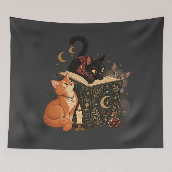 Item preview, Spooky Reading Cats Whimsical Folk Storybook Art designed and sold by AmiGraph.