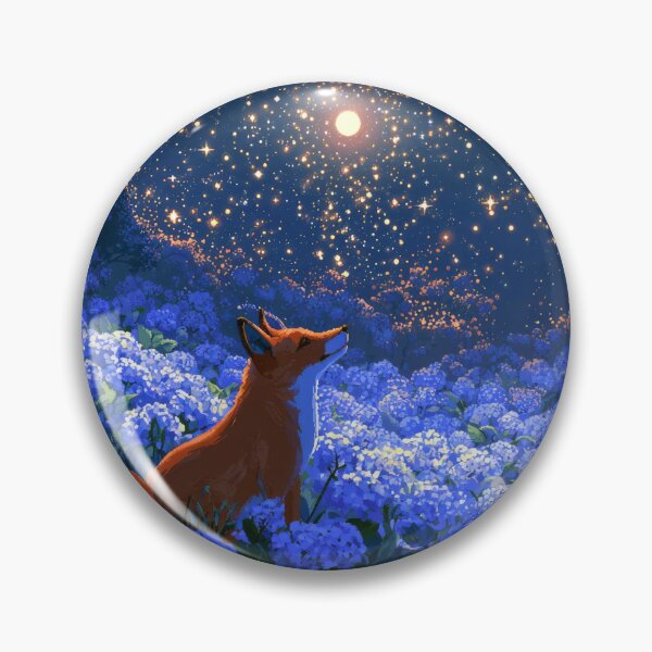 Item preview, Red fox sitting in a field of blue hydrangea designed and sold by scicilysimonee.
