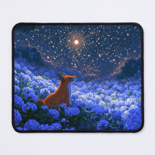 Item preview, Red fox sitting in a field of blue hydrangea designed and sold by scicilysimonee.