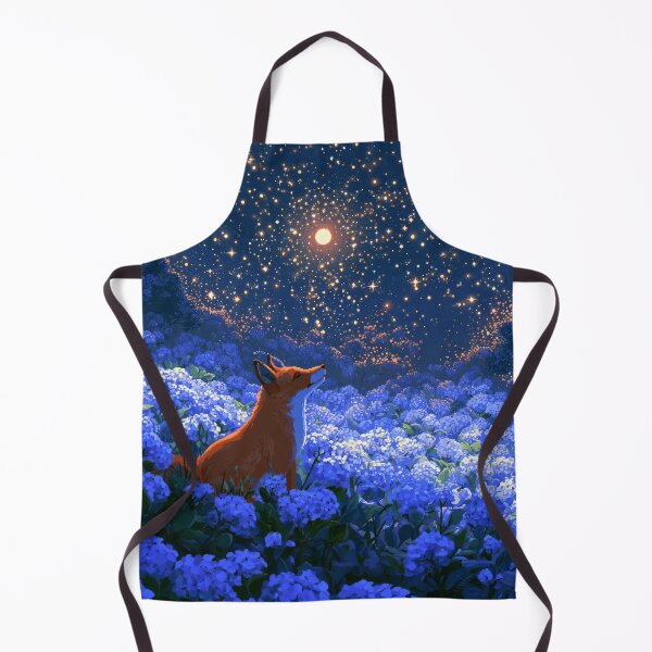 Item preview, Red fox sitting in a field of blue hydrangea designed and sold by scicilysimonee.