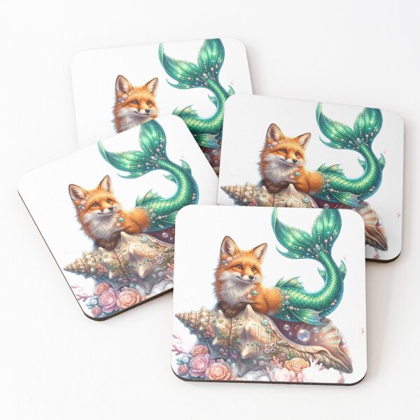 Item preview, Fox with mermaid tail seashell designed and sold by kidoramagic.