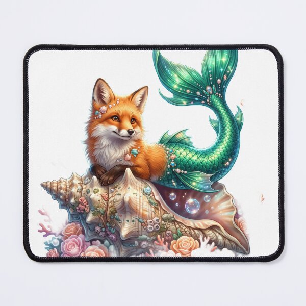 Item preview, Fox with mermaid tail seashell designed and sold by kidoramagic.