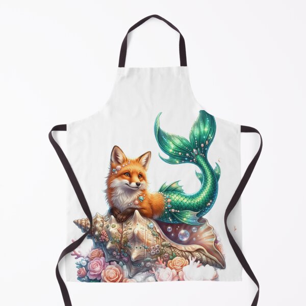 Item preview, Fox with mermaid tail seashell designed and sold by kidoramagic.
