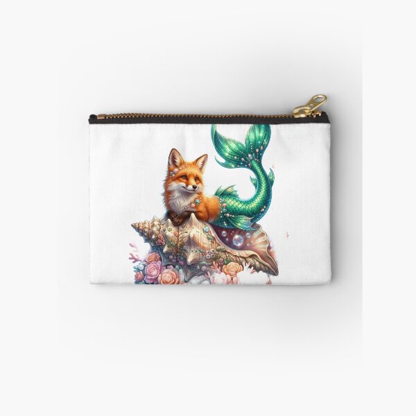 Item preview, Fox with mermaid tail seashell designed and sold by kidoramagic.