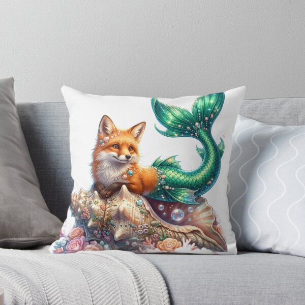 Item preview, Fox with mermaid tail seashell designed and sold by kidoramagic.