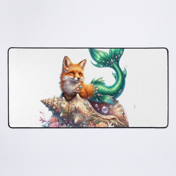 Item preview, Fox with mermaid tail seashell designed and sold by kidoramagic.