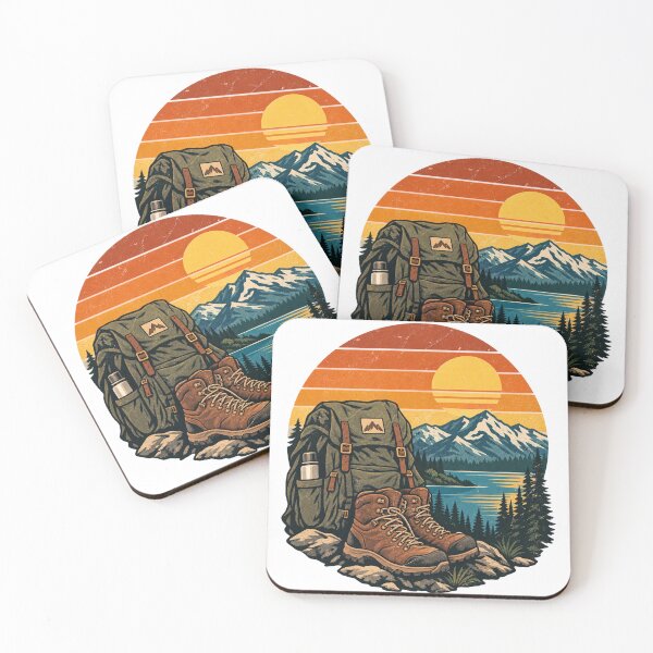 Item preview, Vintage Hiking Boots Backpack Mountain Sunset designed and sold by ThePrintArt.