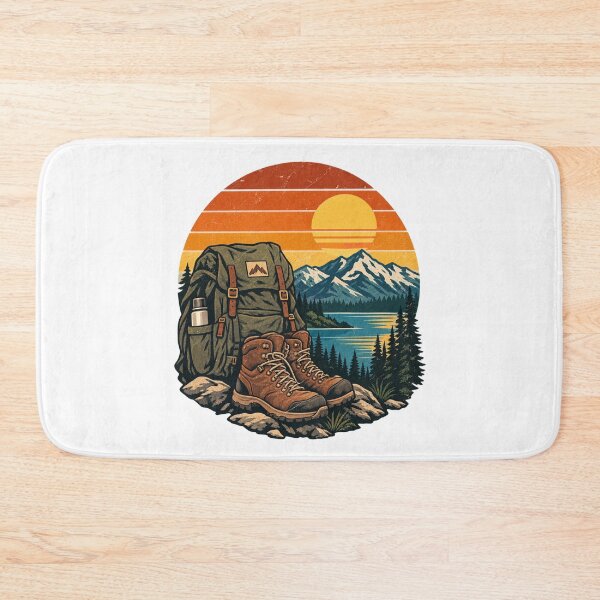 Item preview, Vintage Hiking Boots Backpack Mountain Sunset designed and sold by ThePrintArt.
