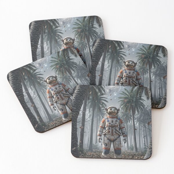 Item preview, Cosmic Astronaut in Autumn Palm Forest: Surreal Space Art designed and sold by Rain-Road.