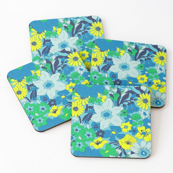 Item preview, Retro Mushroom Floral in Neon Green + Blue designed and sold by YesterdayColl.