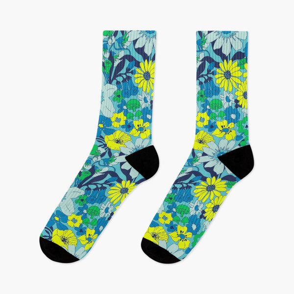 Item preview, Retro Mushroom Floral in Neon Green + Blue designed and sold by YesterdayColl.