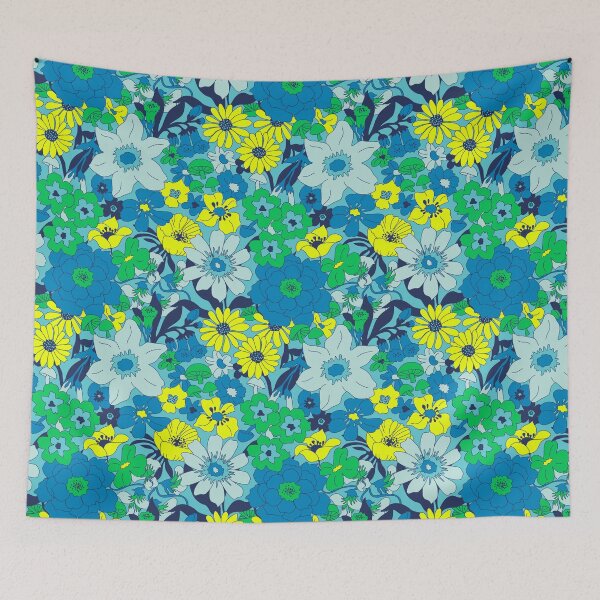 Item preview, Retro Mushroom Floral in Neon Green + Blue designed and sold by YesterdayColl.