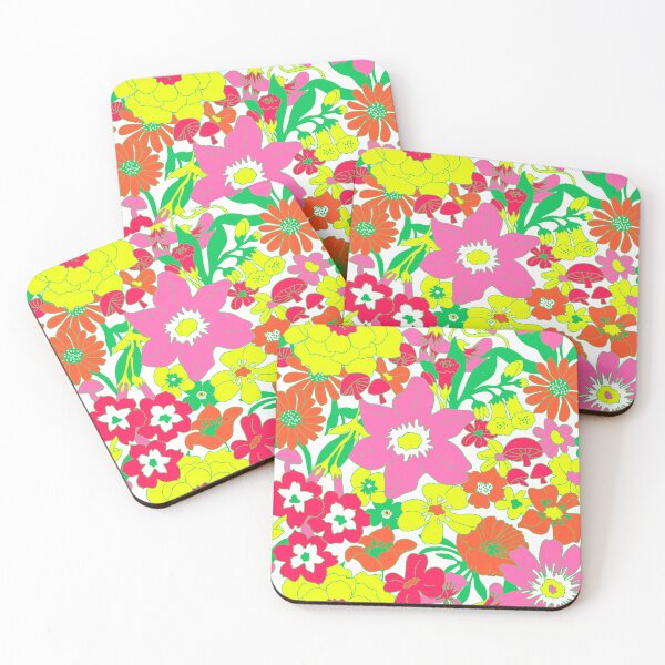 Item preview, Retro Mushroom Floral in White + Neon designed and sold by YesterdayColl.
