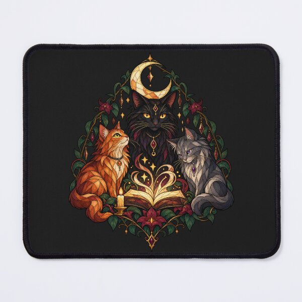 Item preview, Witchy Reading Cat Coven Gothic Stained Glass Art designed and sold by AmiGraph.