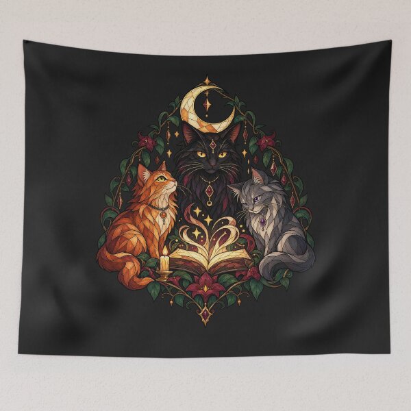 Item preview, Witchy Reading Cat Coven Gothic Stained Glass Art designed and sold by AmiGraph.