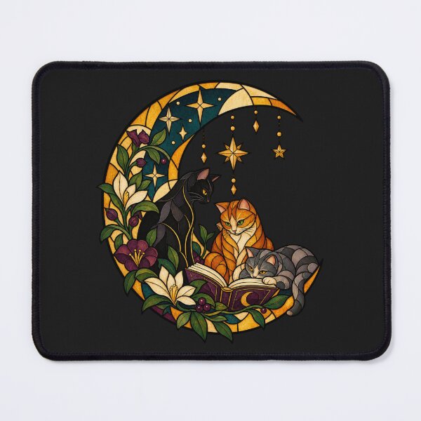 Item preview, Witchy Reading Cats Gothic Stained Glass Art designed and sold by AmiGraph.