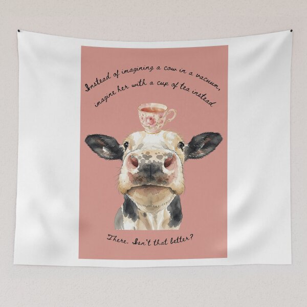 Item preview, Cow In A Vacuum Tea Physics Humor Cottagecore Art designed and sold by The Lady Goblin's Goods.