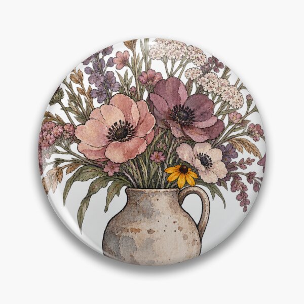 Item preview, Vintage Wildflowers in Rustic Ceramic Vase Watercolor designed and sold by Jessie's Palette.
