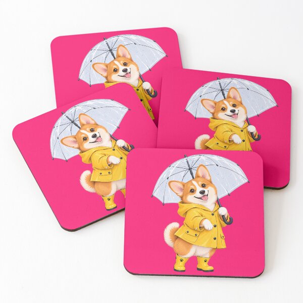 Item preview, Cute Corgi in Yellow Raincoat with Umbrella designed and sold by CorgiCoffeeHub.