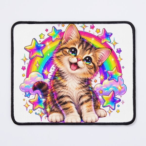 Item preview, 90s Neon Rainbow Kitten Retro Art designed and sold by CanArtVision.
