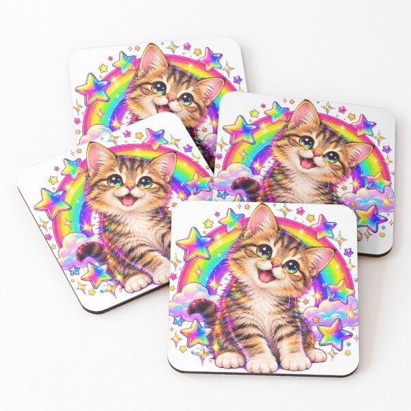 Item preview, 90s Neon Rainbow Kitten Retro Art designed and sold by CanArtVision.