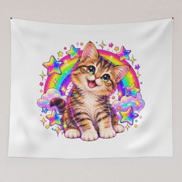 Item preview, 90s Neon Rainbow Kitten Retro Art designed and sold by CanArtVision.