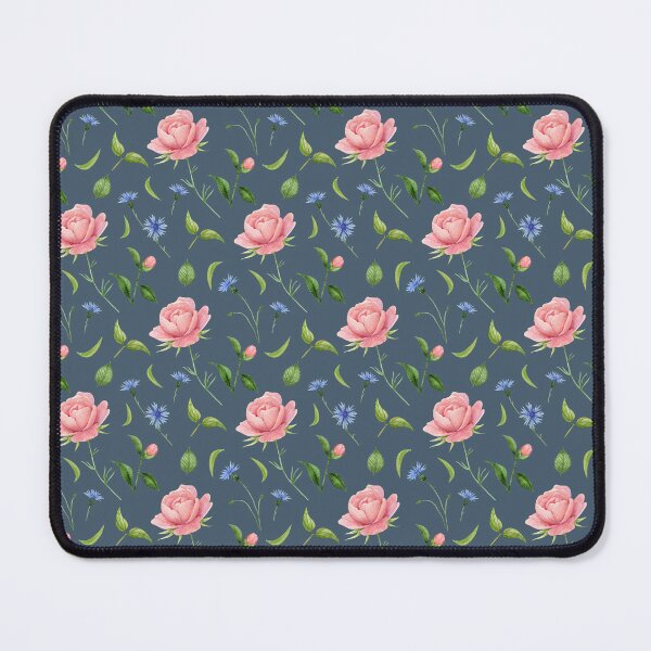 Item preview, Pink Peonies and Blue Cornflowers on Dusty Blue Background designed and sold by White Rabbit Design .