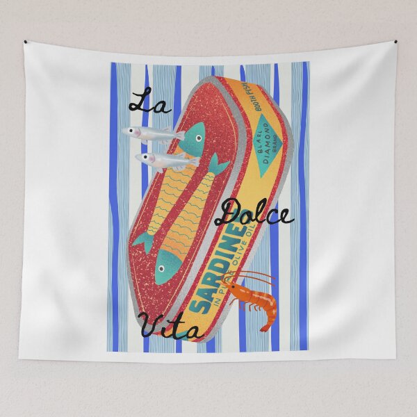Item preview, La Dolce Vita Sardine Can Vintage Italian Poster Art designed and sold by The Lady Goblin's Goods.