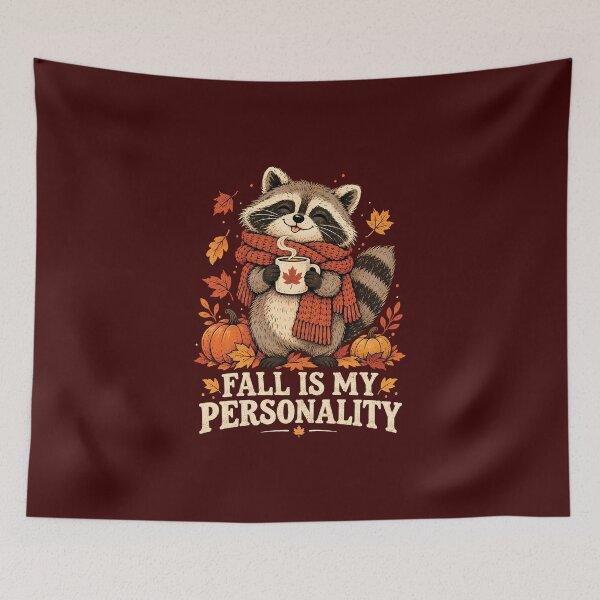 Item preview, Fall Is My Personality – Cozy Autumn Raccoon with Pumpkin & Coffee designed and sold by andromeda-redd.