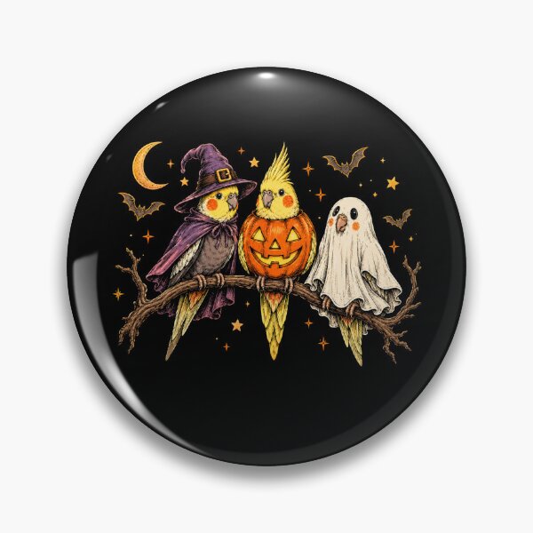 Item preview, Cute Halloween Cockatiel Birds Witch Pumpkin Ghost Trio designed and sold by Moizento.