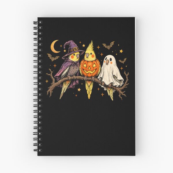 Item preview, Cute Halloween Cockatiel Birds Witch Pumpkin Ghost Trio designed and sold by Moizento.