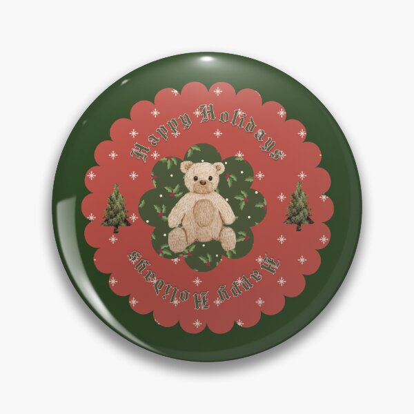 Item preview, Festive Red Starry Background Teddy Bear Happy Holidays Ornament Art designed and sold by Liberarteprint.