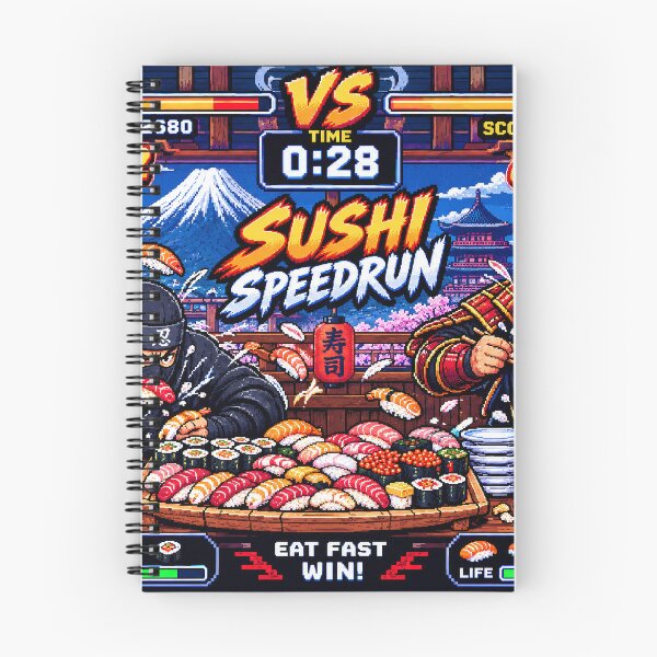 Item preview, タイトル  Sushi Speedrun: Ninja vs Samurai  16-Bit Japanese Food Battle designed and sold by kaipapershop.
