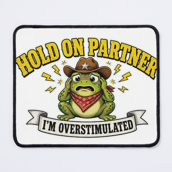 Item preview, Hold On Partner Im Overstimulated Cowboy Frog Funny Tee designed and sold by GSideArtStore.