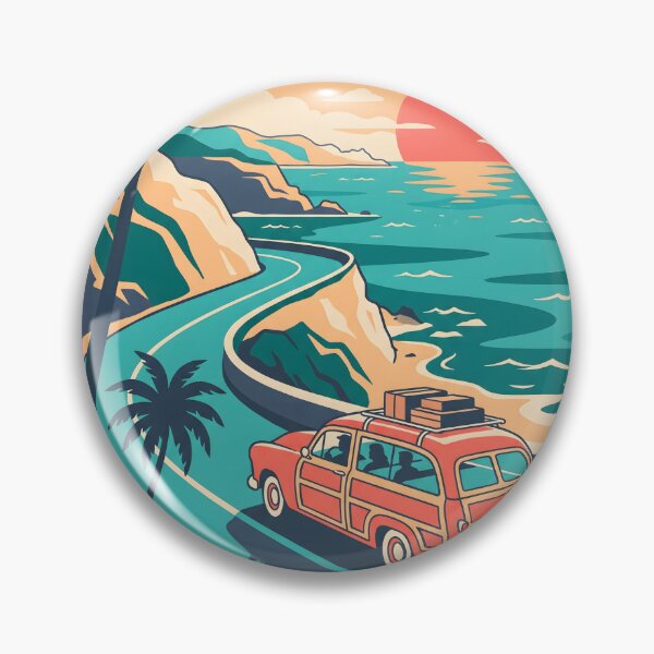 Item preview, Vintage Red Woodie Wagon with Luggage on Roof – Retro Coastal Road Trip Design designed and sold by Sea Gem.