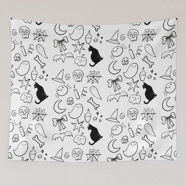 Item preview, Cute Halloween Doodles Black White Sticker Pack Pattern designed and sold by The Lady Goblin's Goods.