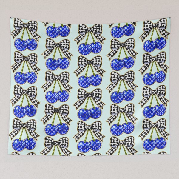 Item preview, Blue Cherries Checkerboard Bow Design designed and sold by StudioDWS.